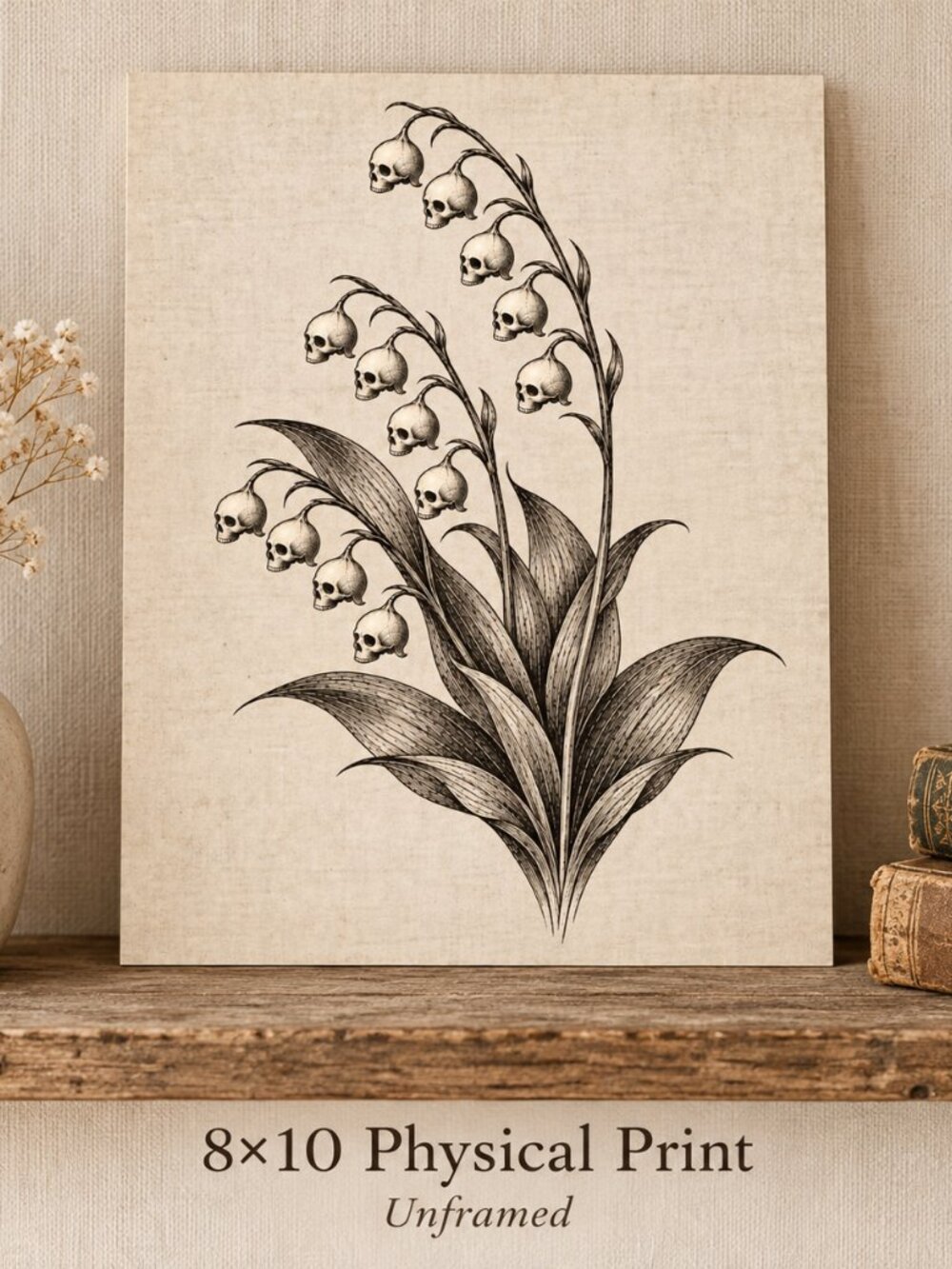 NEW Little Souls Lily of the Valley Skull 8x10 Gothic Botanical Art Print